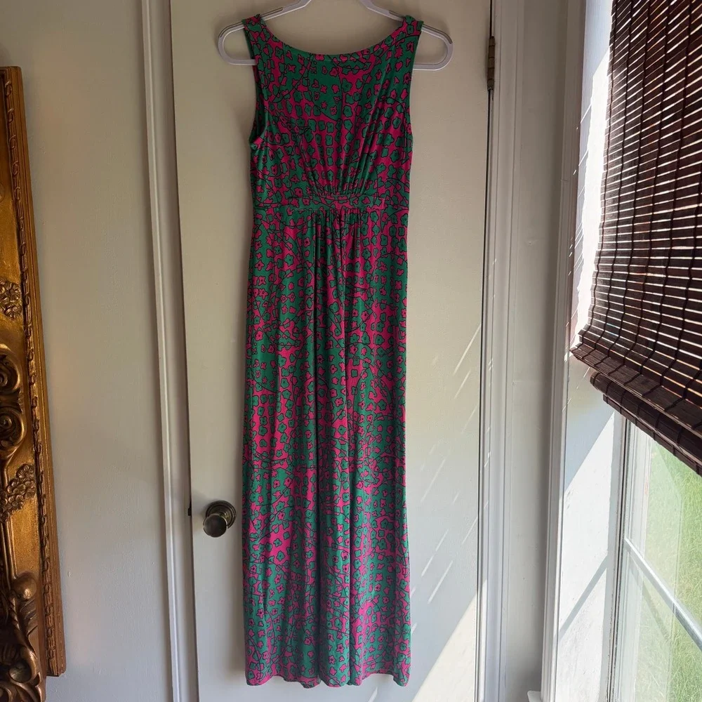 Boden Pink Green Floral V-Neck Empire Waist Maxi Dress WH605 Womens 6P - Picture 6 of 8